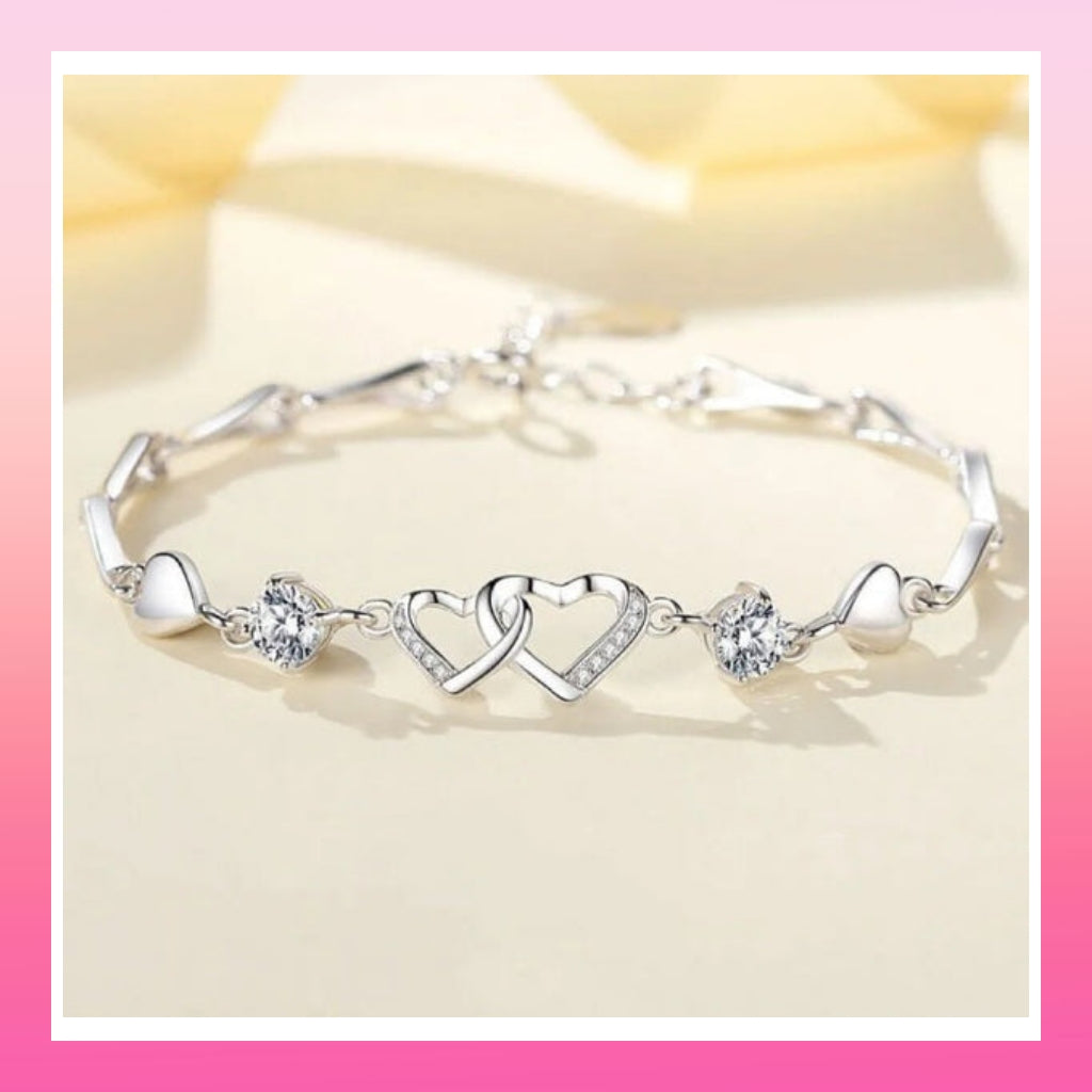 Crystal Double Heart Linked Charm Bracelet