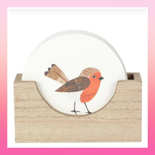 Winter Robin Coaster Set