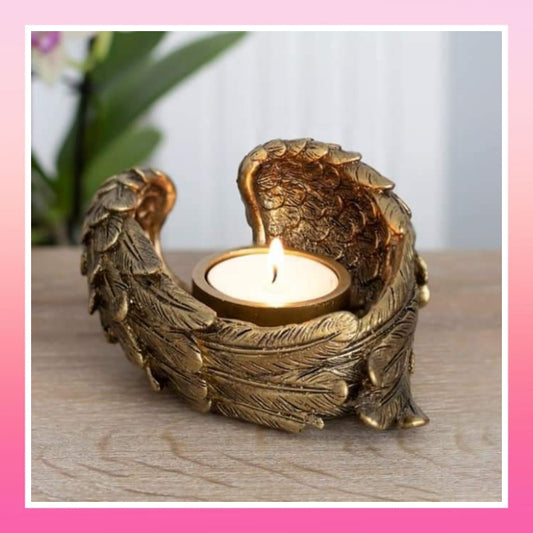 Antique Gold Angel Wing Tealight Candle Holder