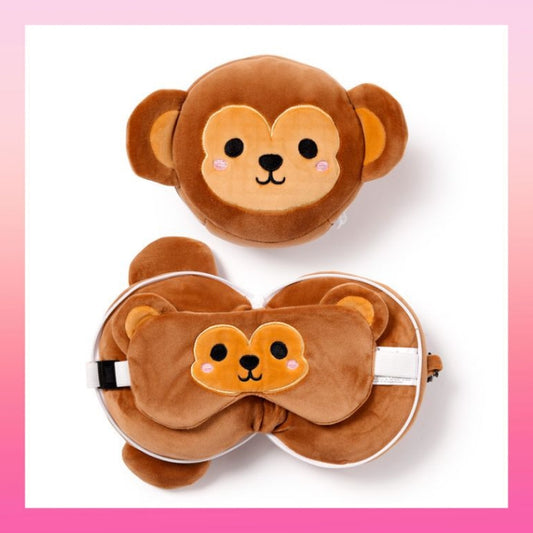 Relaxeazzz Monkey Plush Travel Pillow & Eye Mask