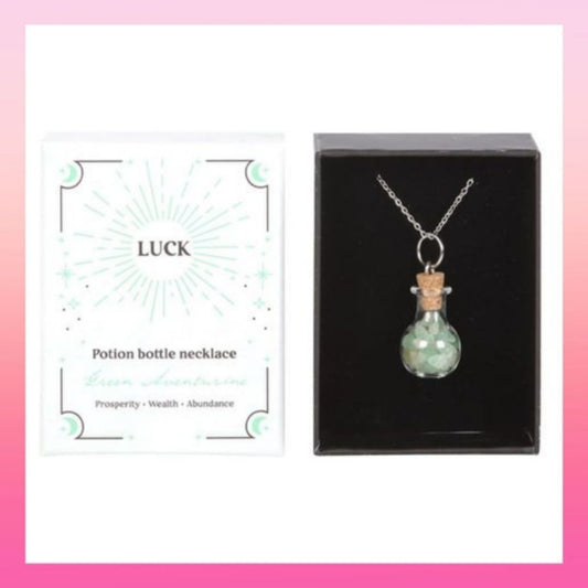 Luck Green Aventurine Crystal Chip Potion Bottle Necklace