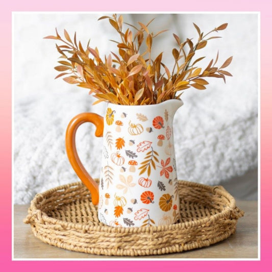 Autumn Leaves and Pumpkins Ceramic Flower Jug - (17cm)