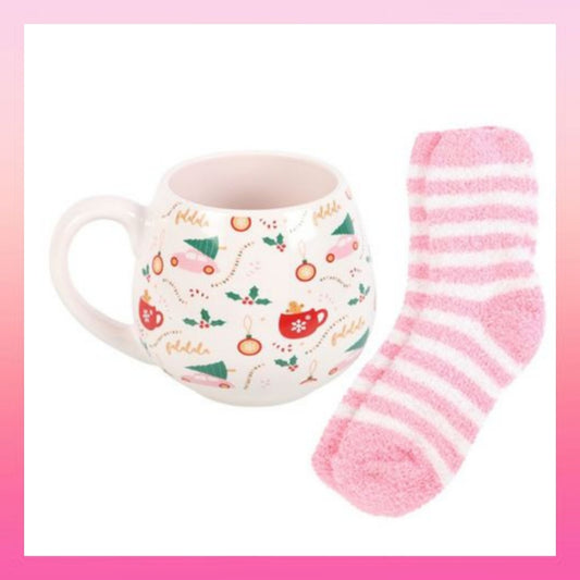 SugarPlum Fun Christmas Print Mug & Socks Set