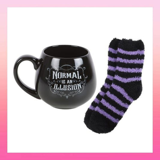 Normal is an Illusion Gothic Mug and Socks Set