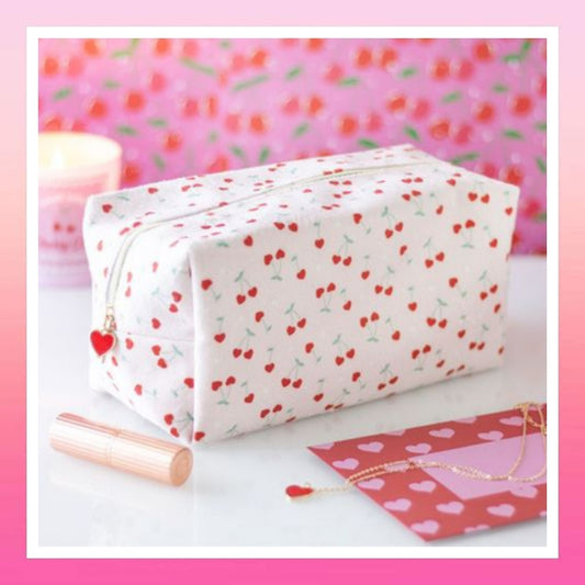 Heart Cherry Print Makeup Bag