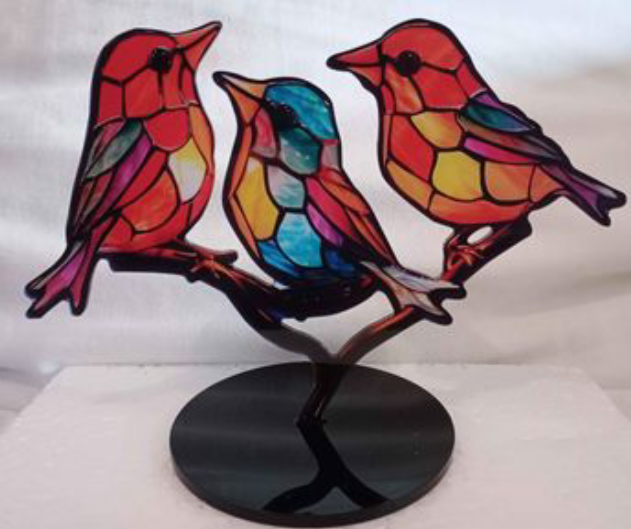 Acrylic 3 Birds on Branch Desktop Ornament