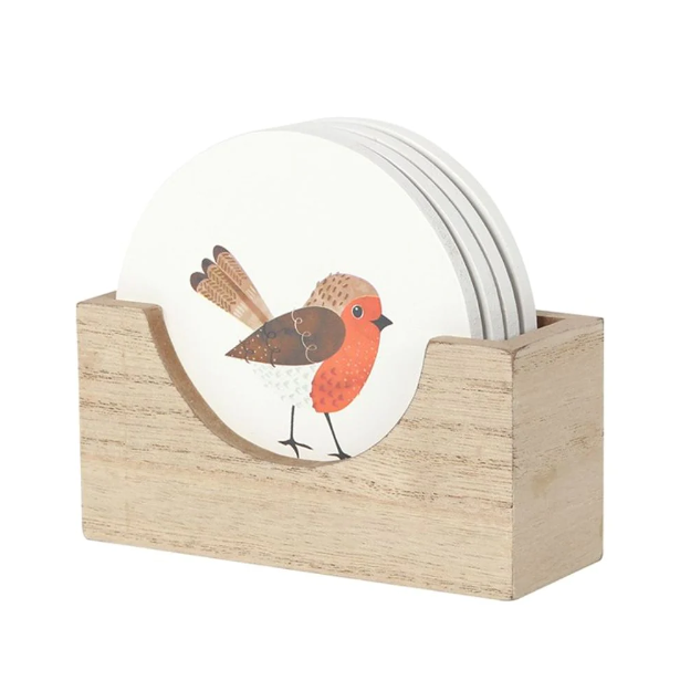 Winter Robin Coaster Set