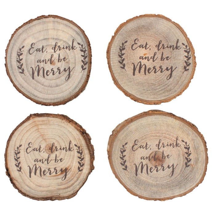 Eat, Drink & Be Merry Printed Log Coasters