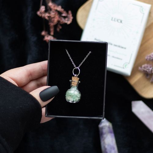 Luck Green Aventurine Crystal Chip Potion Bottle Necklace