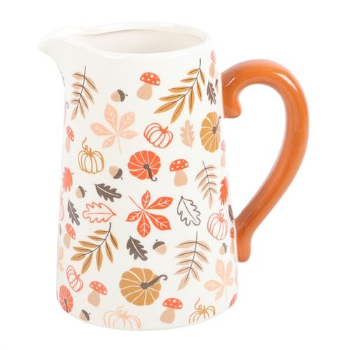 Autumn Leaves and Pumpkins Ceramic Flower Jug - (17cm)